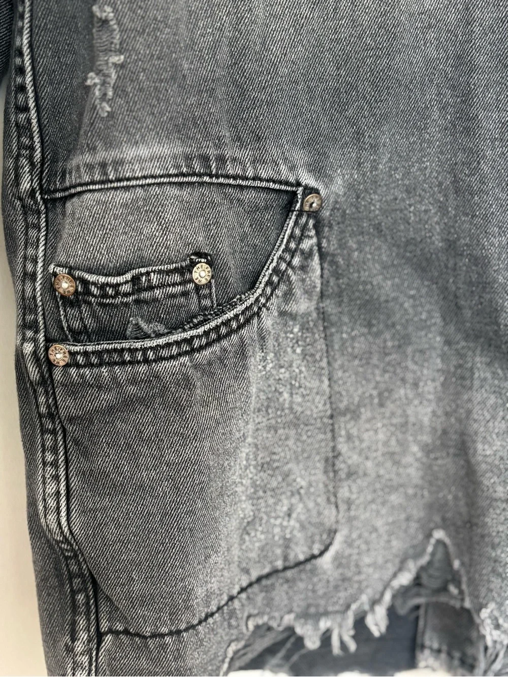 Free People Moonchild Distressed Black Denim Shacket Jacket Oversized XS